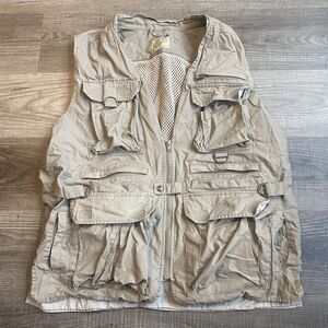 Vintage Cabelas Vest Large Safari Series Beige Tan Hunting Fishing Utility